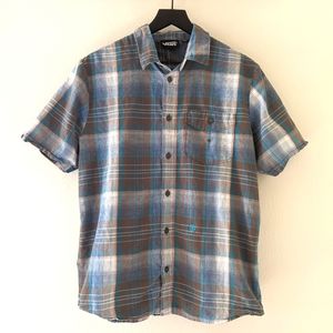 M Vans Brown Blue Button Down Plaid Shirt
